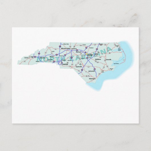 North Carolina Interstate Map Briefkaart (Voorkant)