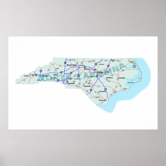 North Carolina Interstate Map Print (Voorkant)