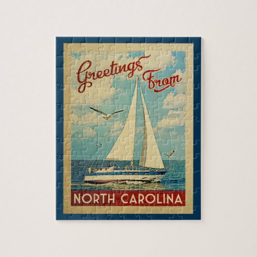 North Carolina Jigzaag Puzzle Sailboot Retro Revel Legpuzzel (Verticaal)