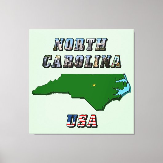 North Carolina kaart overzicht, foto en Amerikaans Canvas Afdruk (Voorkant)