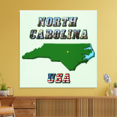 North Carolina kaart overzicht, foto en Amerikaans Canvas Afdruk (Insitu (Woonkamer))