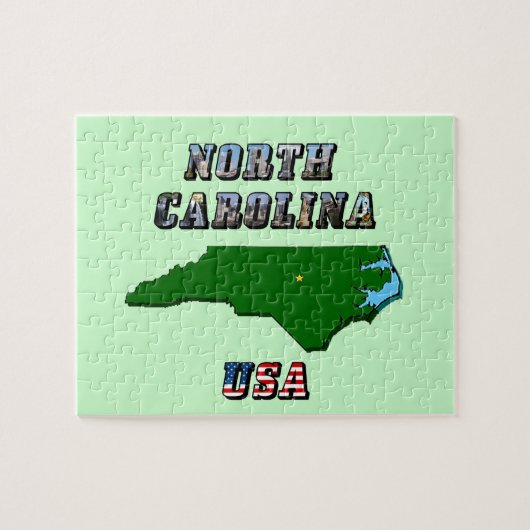 North Carolina kaart overzicht, foto en Amerikaans Legpuzzel (Horizontaal)