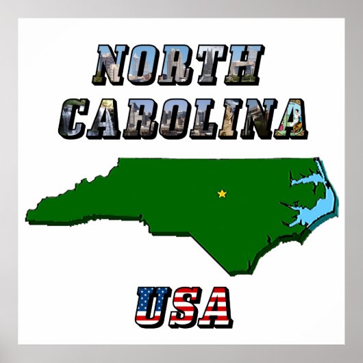 North Carolina kaart overzicht, foto en Amerikaans Poster (Voorkant)