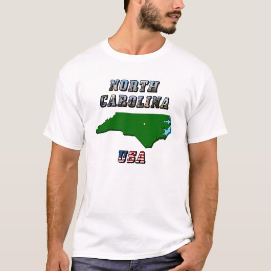 North Carolina kaart overzicht, foto en Amerikaans T-shirt (Voorkant)