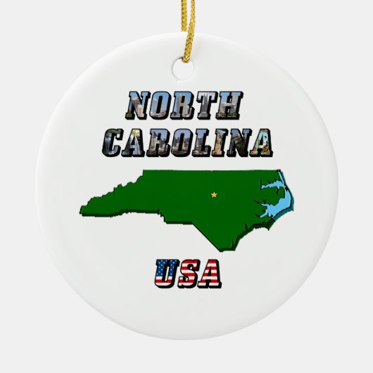 North Carolina Map en Text Keramisch Ornament (Voorkant)