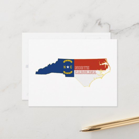 North Carolina Map Shaped State Flag Caroliniinini Briefkaart (Voorkant / Achterkant in situ)