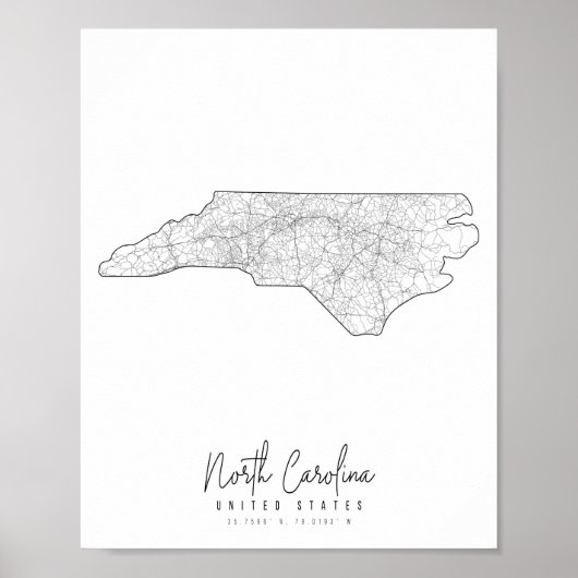 North Carolina Minimal Street Map Poster (Voorkant)