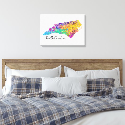 North Carolina Modern Map Canvas Afdruk (Insitu (Slaapkamer))