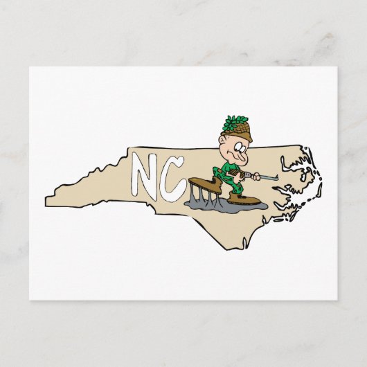 North Carolina NC Cartoon Map met Hunter Briefkaart (Voorkant)
