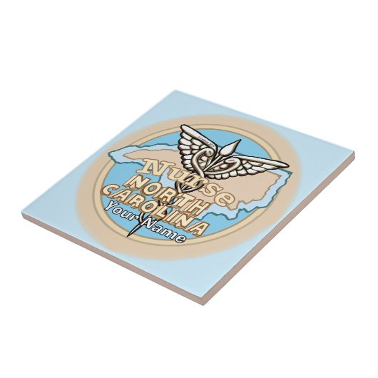 North Carolina Nurse Caduceus Ceramic Tile Tegeltje (Zijkant)
