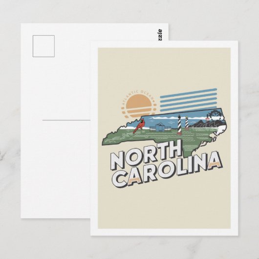 North Carolina Retro Travel Design Iconisch US Briefkaart (Voorkant / Achterkant)