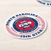 North Carolina Rood Wit Blauw Typografie Ronde Kartonnen Onderzetter (Gebogen)