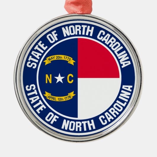 North Carolina Round Emblem Metalen Ornament (Voorkant)
