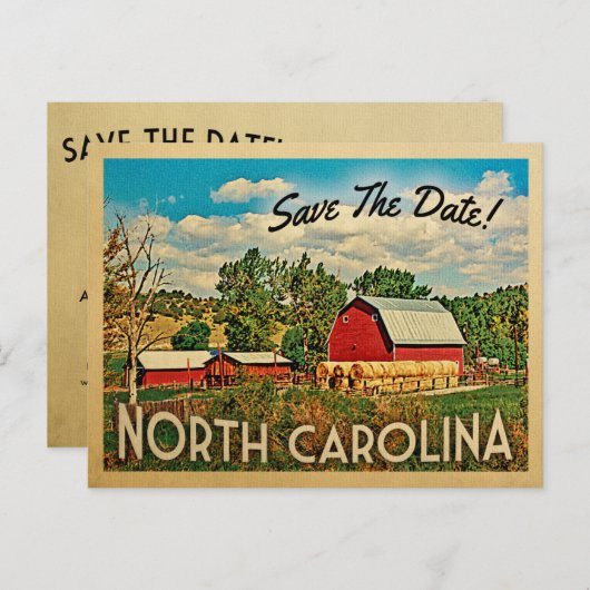 North Carolina Save the Date Boerderij Barn Rustic Aankondigingskaart (Voorkant / Achterkant)