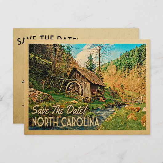 North Carolina Save the Date Rustic Cabin Mill Aankondigingskaart (Voorkant / Achterkant)