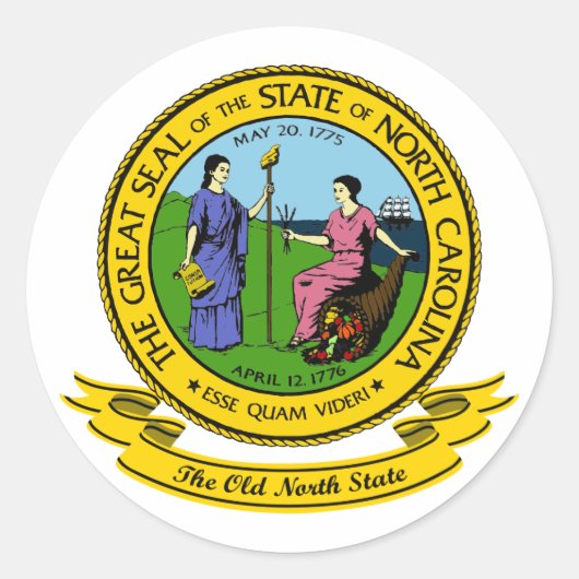 North Carolina Seal Ronde Sticker (Voorkant)