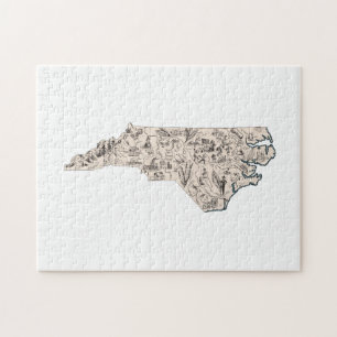 North Carolina Shaped Tar Heel Vintage Picture Map Legpuzzel