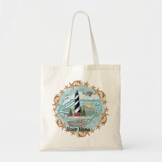 North Carolina Shells Vuurtoren Tote Bag (Voorkant)