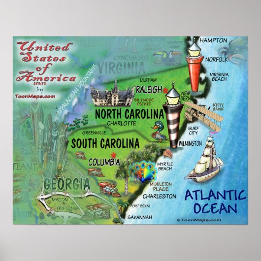 North Carolina South Carolina USA Poster (Voorkant)