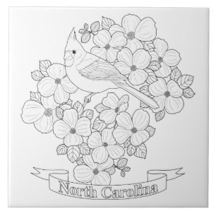 North Carolina State Bird and Flower Coloring Page Tegeltje