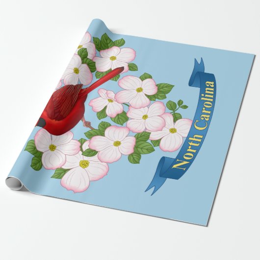 North Carolina State Cardinale Bird Dogwood Flower Cadeaupapier (Uitgerold)