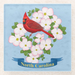 North Carolina State Cardinale Bird Dogwood Flower Glazen Onderzetter