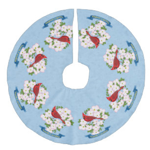 North Carolina State Cardinale Bird Dogwood Flower Imitatie Linnen Kerstboom Rok