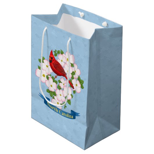 North Carolina State Cardinale Bird Dogwood Flower Medium Cadeauzakje (Voorkant Gekanteld)