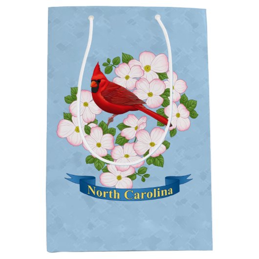 North Carolina State Cardinale Bird Dogwood Flower Medium Cadeauzakje (Voorkant)