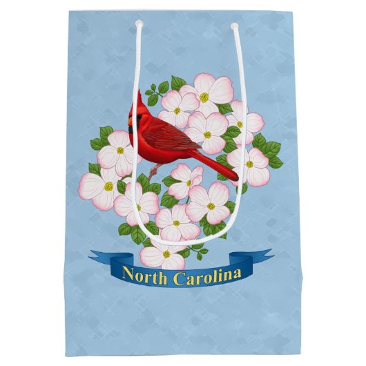 North Carolina State Cardinale Bird Dogwood Flower Medium Cadeauzakje (Achterkant)