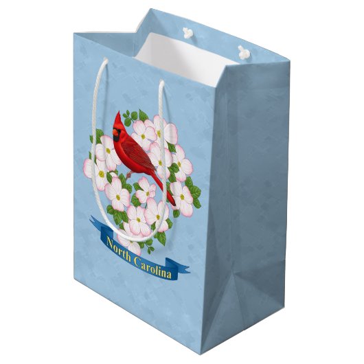 North Carolina State Cardinale Bird Dogwood Flower Medium Cadeauzakje (Achterkant Gekanteld)