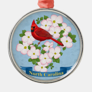 North Carolina State Cardinale Bird Dogwood Flower Metalen Ornament