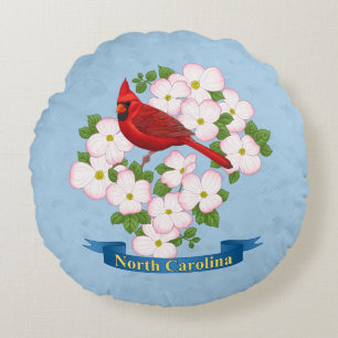North Carolina State Cardinale Bird Dogwood Flower Rond Kussen