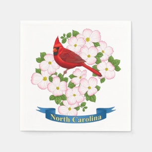 North Carolina State Cardinale Bird Dogwood Flower Servet