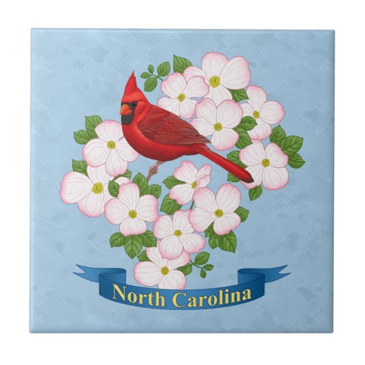 North Carolina State Cardinale Bird Dogwood Flower Tegeltje (Voorkant)