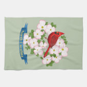 North Carolina State Cardinale Bird Dogwood Flower Theedoek (Horizontaal)