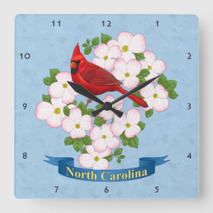 North Carolina State Cardinale Bird Dogwood Flower Vierkante Klok