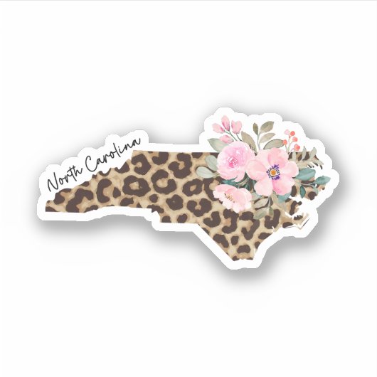 North Carolina State Leopard Print met bloemen Sticker (Voorkant)