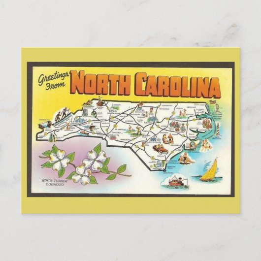North Carolina State Map Briefkaart (Voorkant)