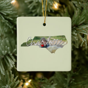 North Carolina State Photo insert and town name Keramisch Ornament