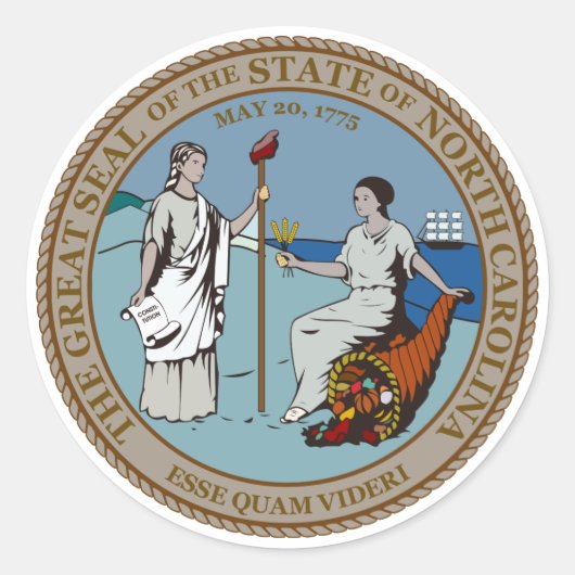 North Carolina State Seal Ronde Sticker (Voorkant)