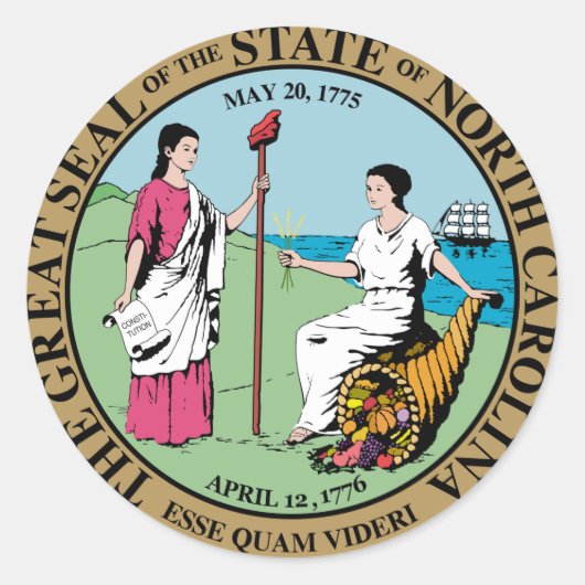 North Carolina State Seal Ronde Sticker (Voorkant)