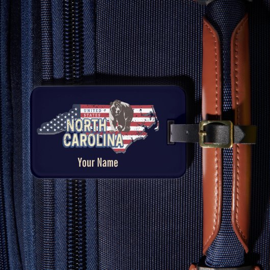 North Carolina State Verenigde Staten Kaart USA Bagagelabel (Voorkant Insitu 4)