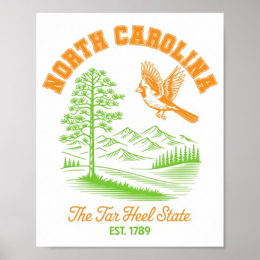 North Carolina Tar Heel State Cardinal Pine Tree  Poster (Voorkant)