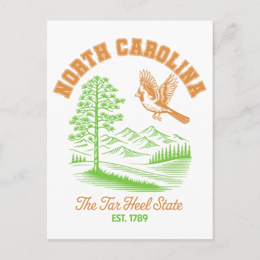 North Carolina The Tar Heel State Est. 1789 Travel Briefkaart (Voorkant)