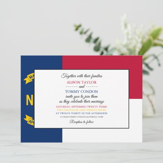 North Carolina Vlag, North Carolina Huwelijk Kaart (Staand voorkant)