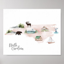 North Carolina Wanderlust Landmarks Map