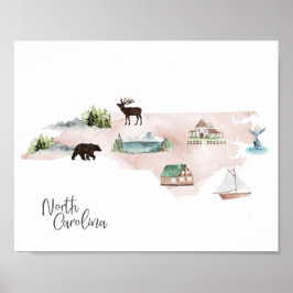 North Carolina Wanderlust Landmarks Map Poster