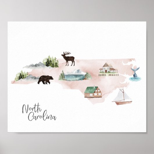 North Carolina Wanderlust Landmarks Map Poster (Voorkant)