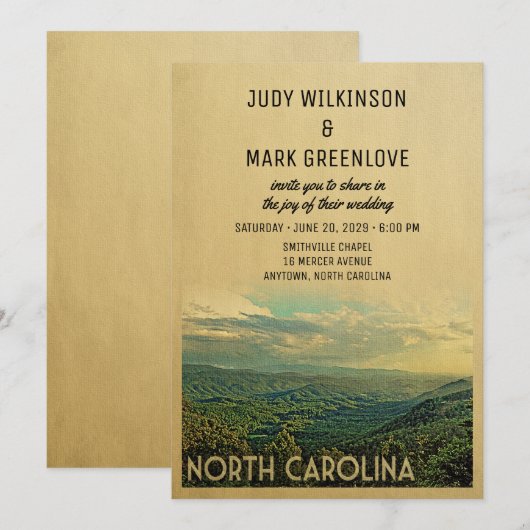 North Carolina Wedding Invitation  Mountain Kaart (Voorkant / Achterkant)